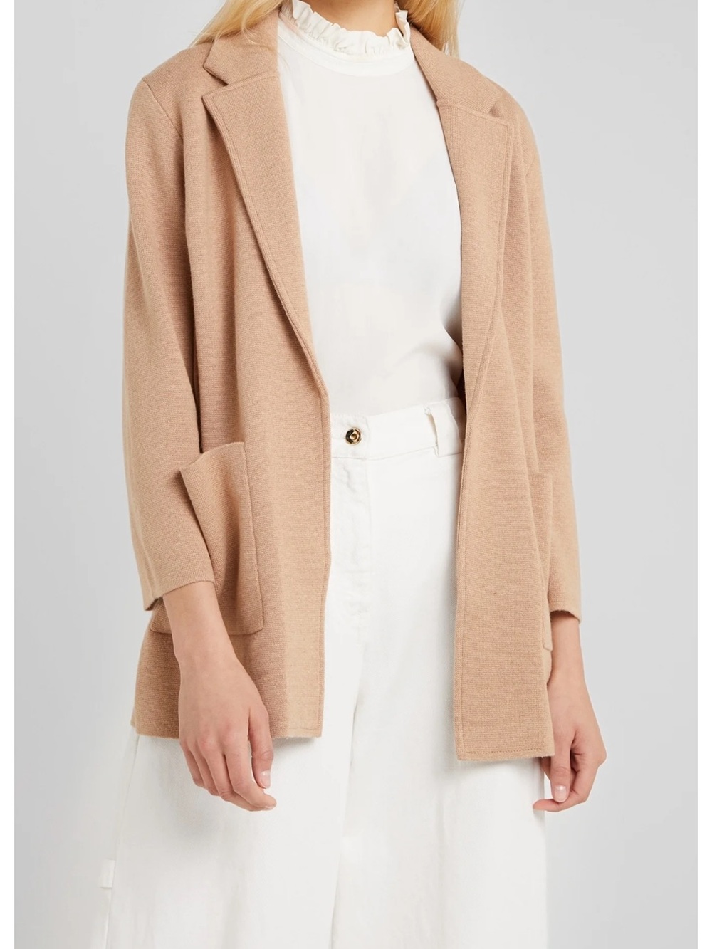 J. Crew 365 Open Front Sweater Blazer Camel Tan Knit Cardigan Large